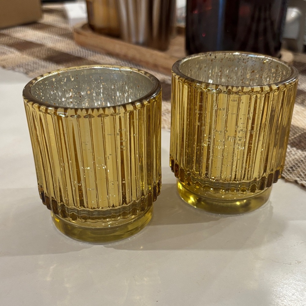3/25$ 🎀 Mercury glass votive holders gold silver speckled Golden Glass Candle